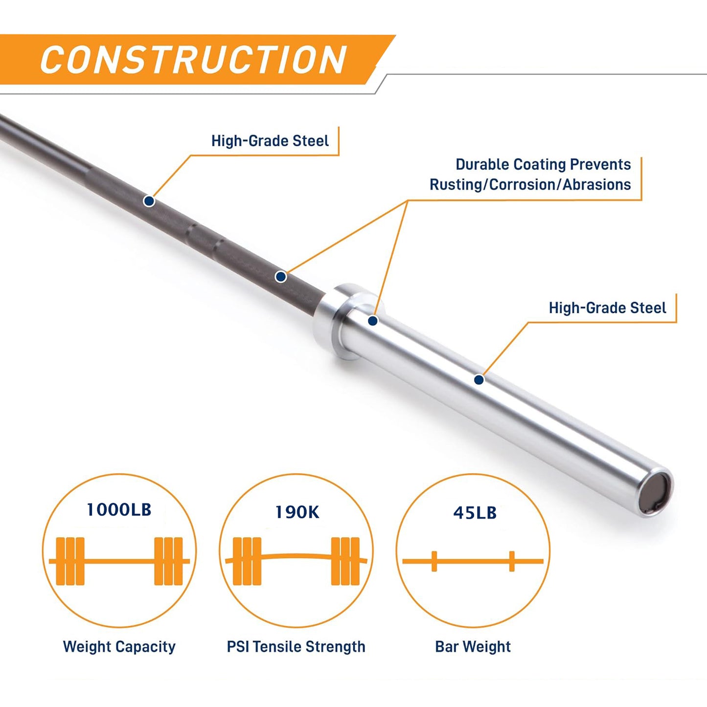 Premium Olympic Barbell – Built for Power, Precision and Performance - 1000lbs Weight Capacity