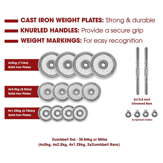 Adjustable Dumbbell Set - 39kg or 88lbs