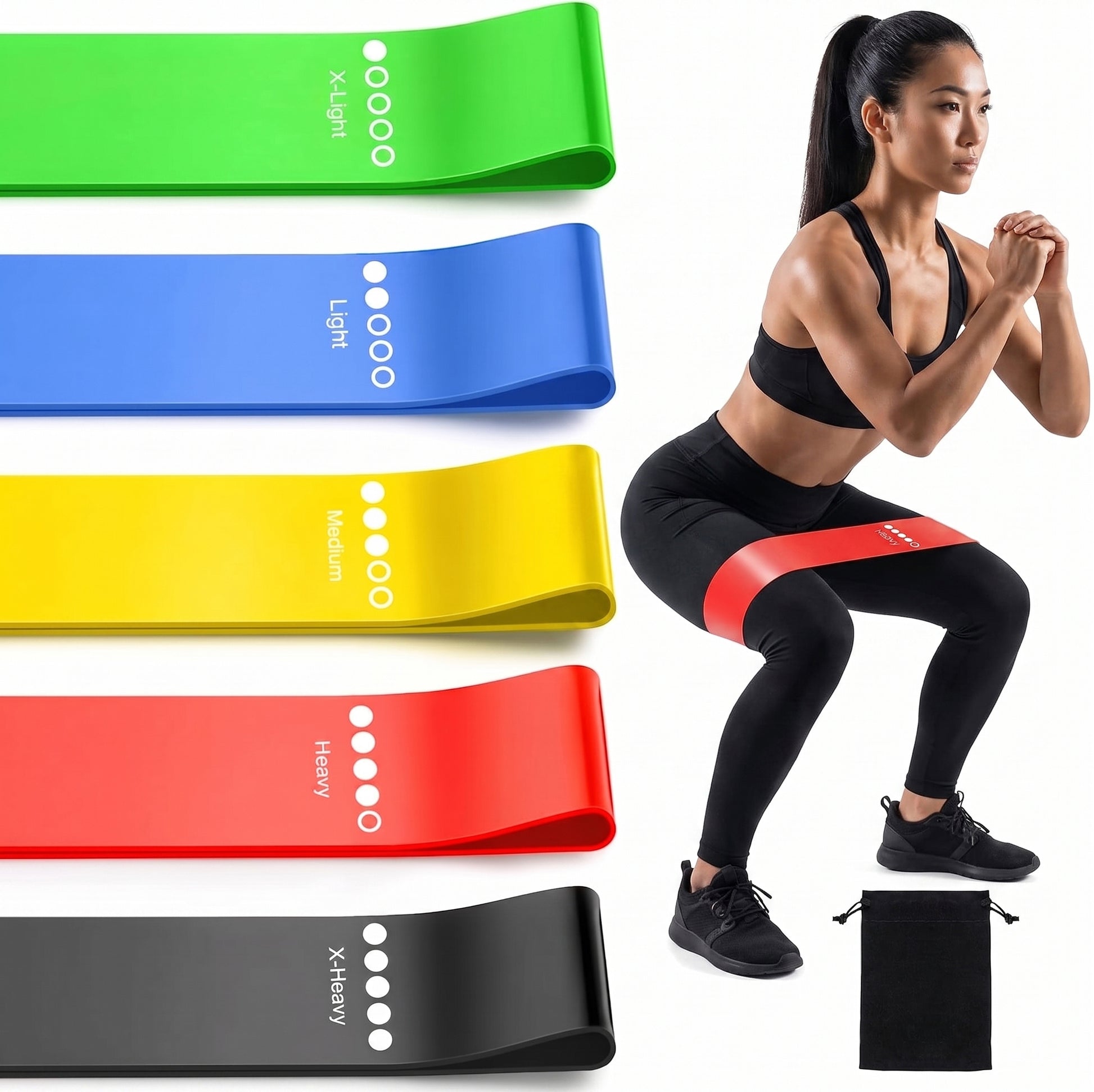exercising with resistance bands with 5 different variants