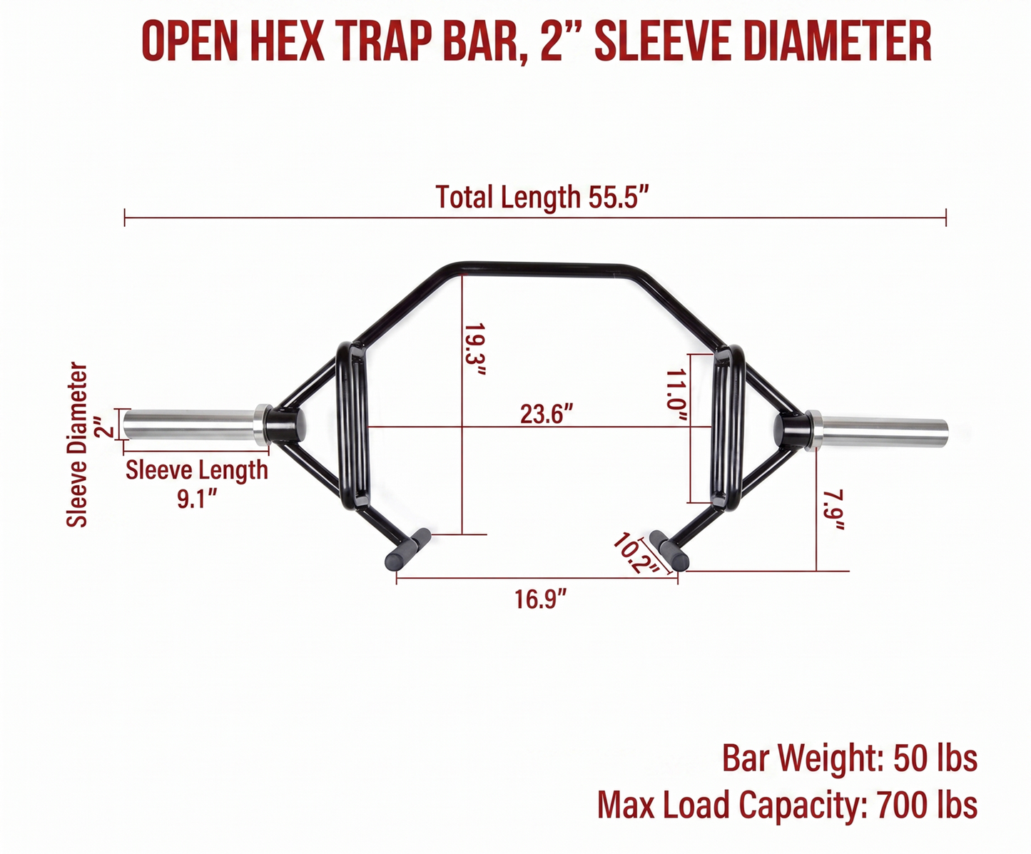 Premium Open Hex Trap Bar with Built-In Jacks