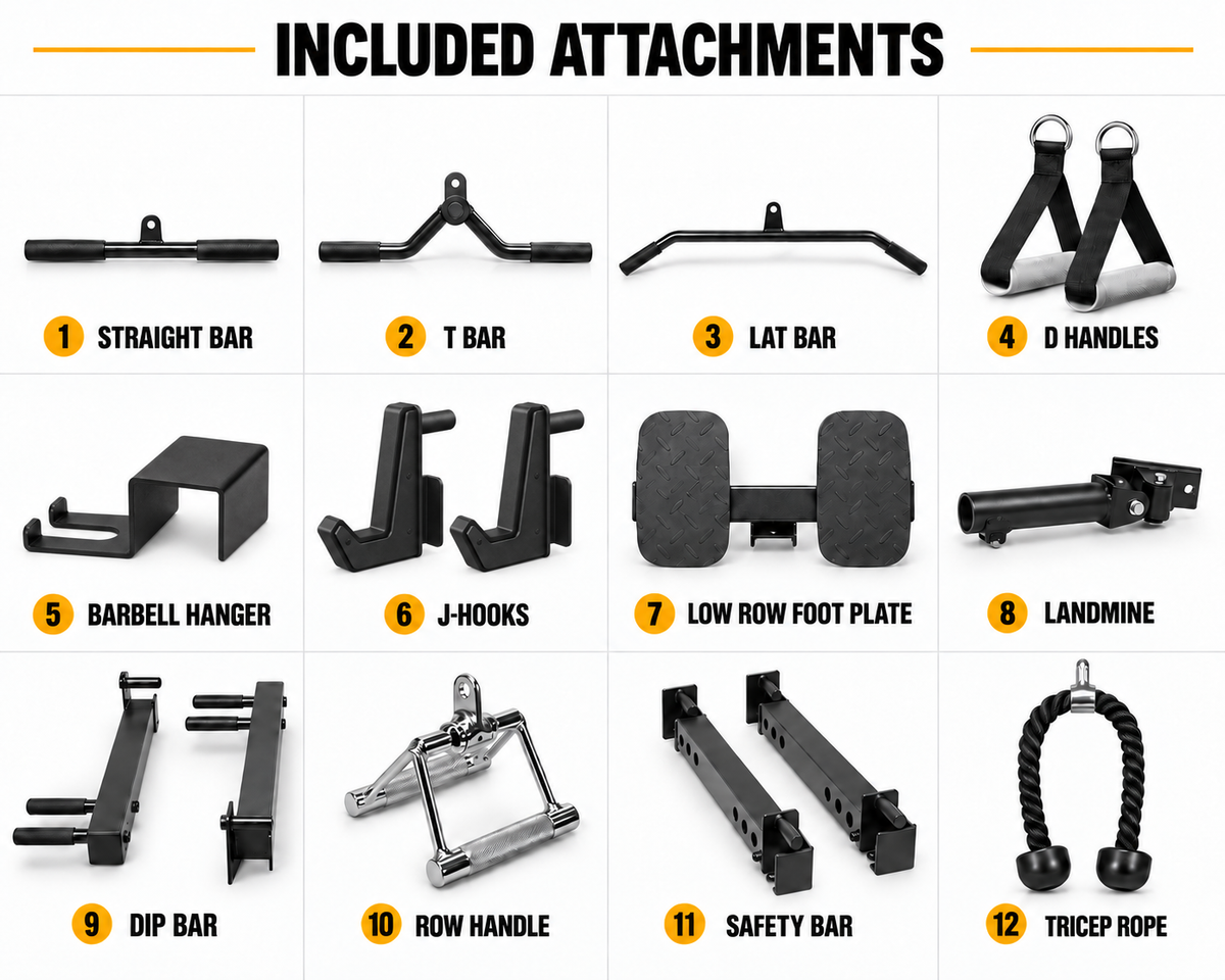 Included power rack attachments