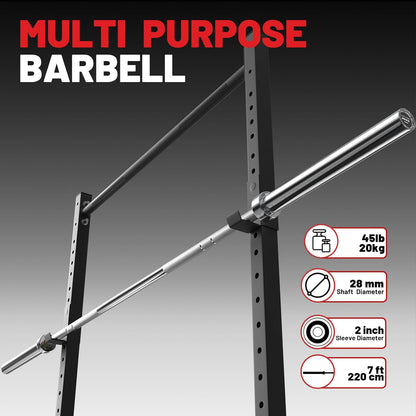 Premium 7ft Olympic 45LB Barbell - 1000lbs Weight Capacity - Chrome Shaft