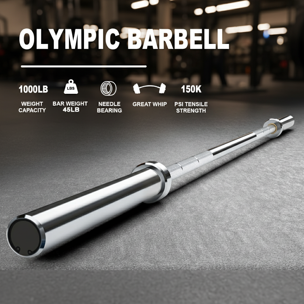 Premium 7ft Olympic 45LB Barbell - 1000lbs Weight Capacity - Chrome Shaft