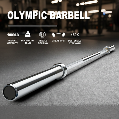 Premium 7ft Olympic 45LB Barbell - 1000lbs Weight Capacity - Chrome Shaft
