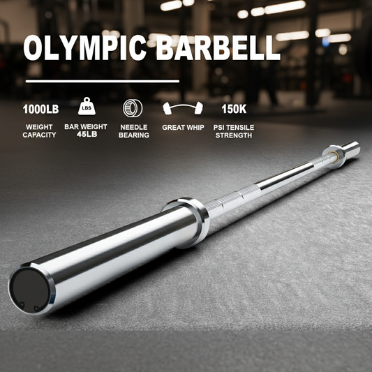 Premium 7ft Olympic 45LB Barbell - 1000lbs Weight Capacity - Chrome Shaft