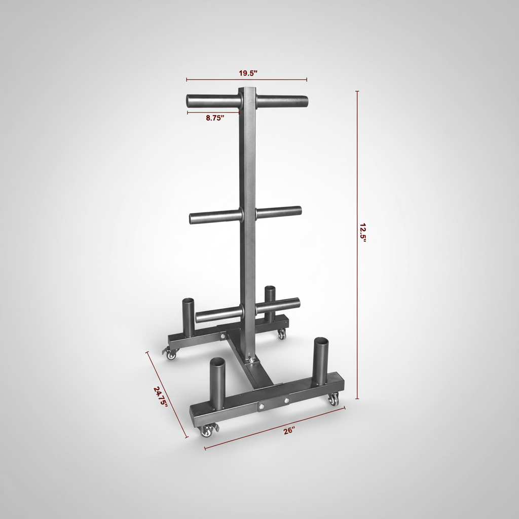 Weight plates and barbell rack or stand with dimensions